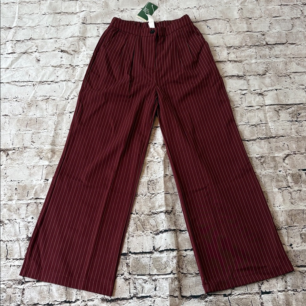 HALARA Maroon Pinstripe Wide-Leg Trousers